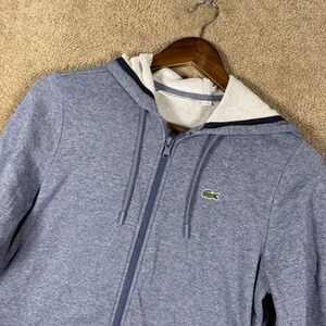 Lacoste Sport Hoodie Womens XS 34 Blue Full Zip Crocodile Logo Sweatshirt Jacket